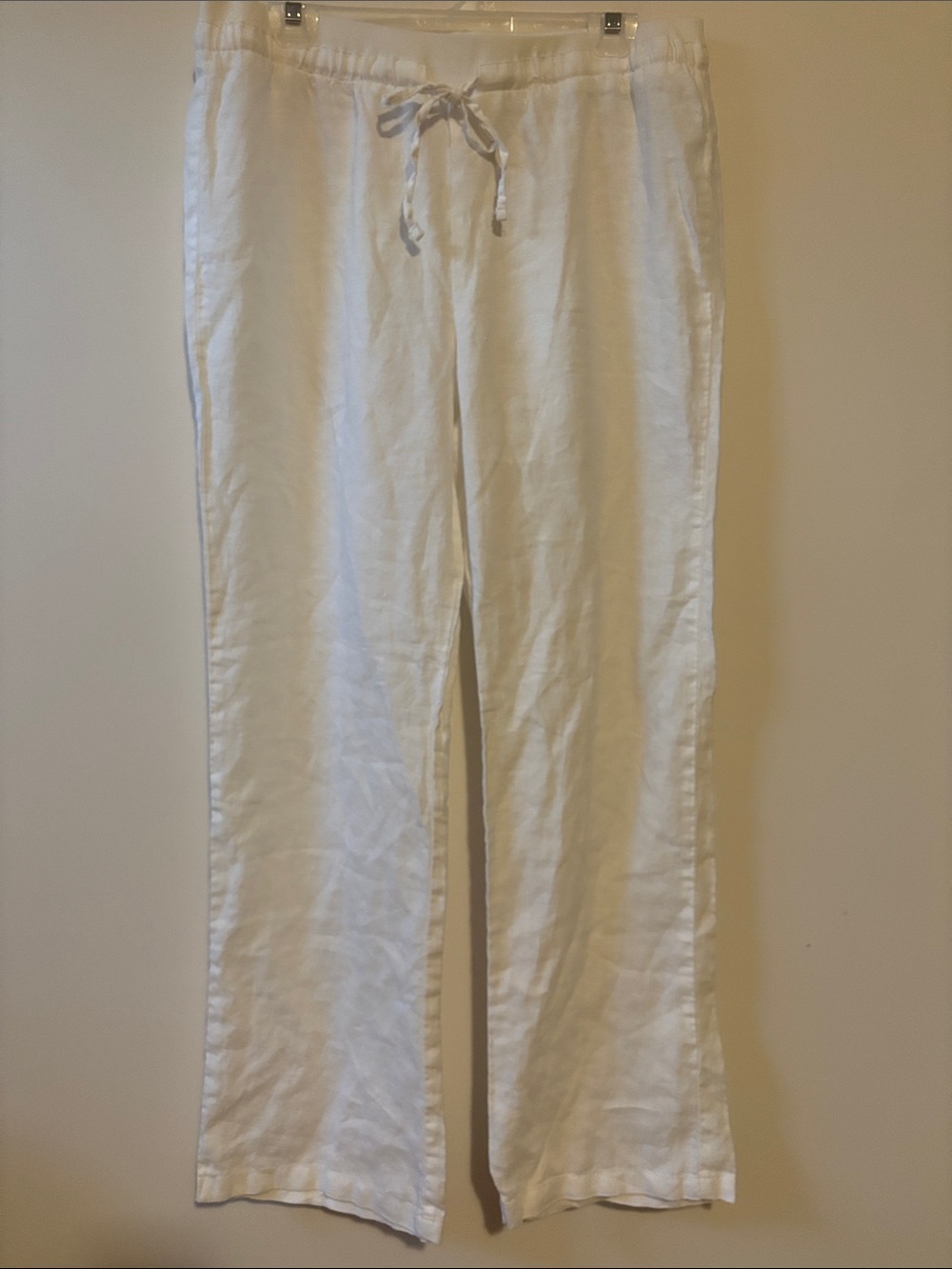 Ellen Tracy White Drawstring Linen Pants